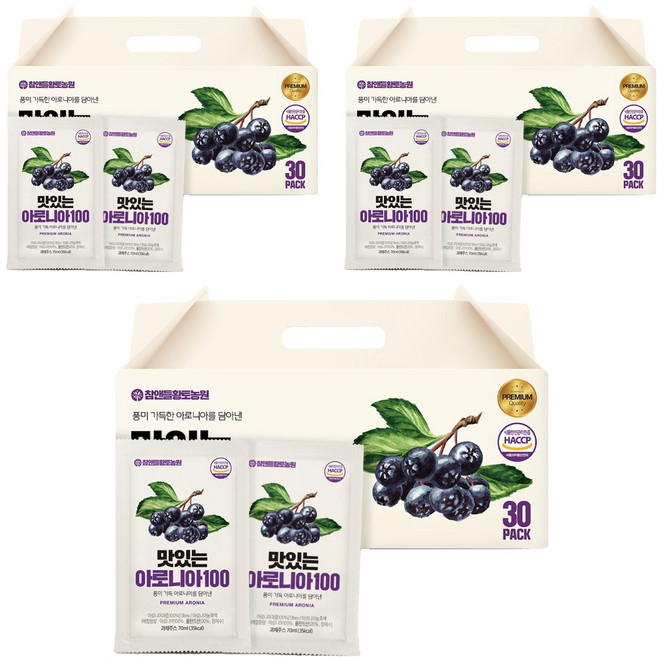 참앤들황토농원 맛있는 아로니아100 즙 30p, 2.1L, 3박스