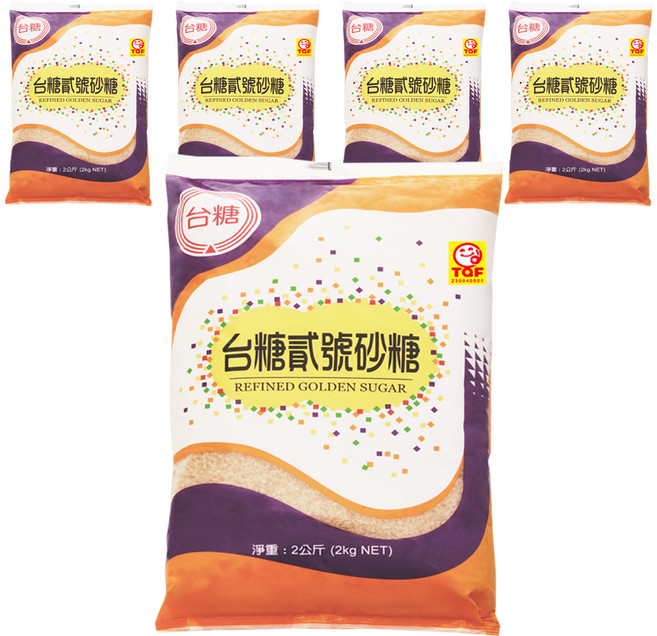 台糖 貳號砂糖, 2000g, 5包