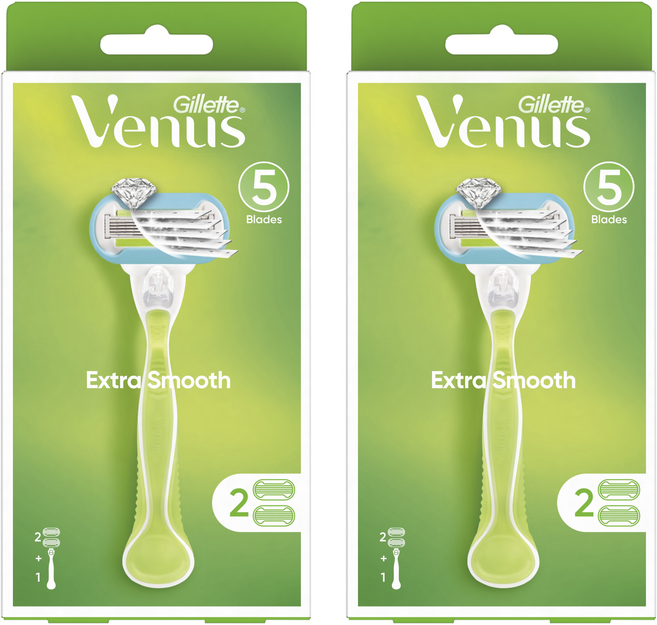 Venus 정품 엑스트라 스무스 여성용 면도기 핸들 + 날 2p 세트, 2개, 1개입
