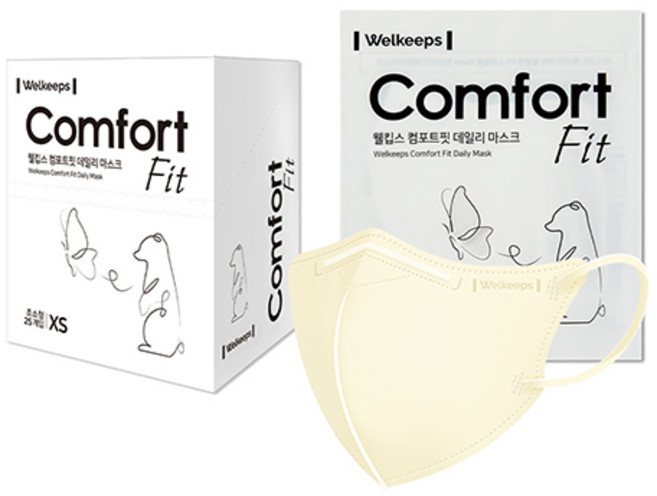 웰킵스 컴포트핏 데일리 새부리형 마스크 초소형, 25개입, 1개, 아이보리