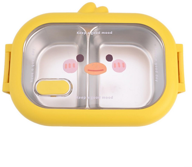 不鏽鋼分隔餐盒, 不鏽鋼色 + 黃色, 1個