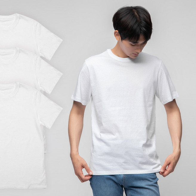 베이스알파에센셜 남녀공용 30수 순면 무지 라운드 반팔티 3팩 (레이어드/기본티/홈웨어)