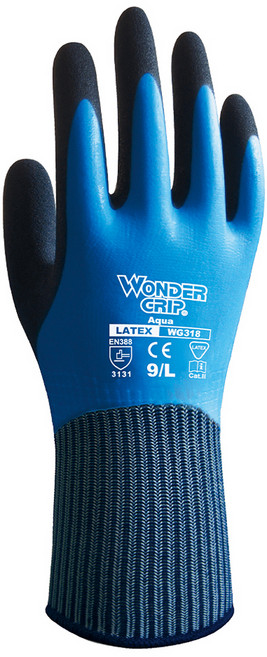WONDER GRIP 多給力 AQUA 防水耐磨工作手套 L WG-318 雙手通用, 藍色, 1雙
