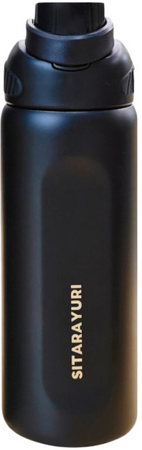 Sitarayuri 翻蓋提把304不鏽鋼保溫瓶, 黑色, 1個, 800ml