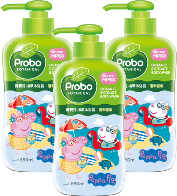Probo 博寶兒 植萃沐浴露 佩佩豬, 650ml, 3瓶