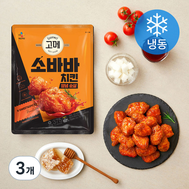 고메 소바바 치킨 양념 순살 (냉동), 375g, 3개