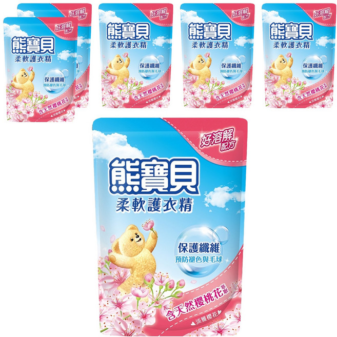Snuggle 熊寶貝 柔軟護衣精補充包 淡雅櫻花香, 1.75L, 6包