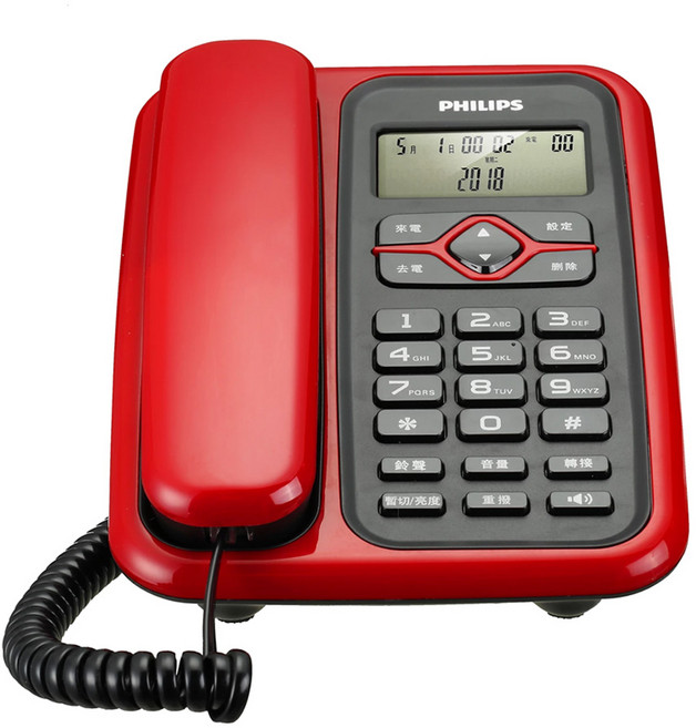 PHILIPS 飛利浦 來電顯示有線電話 紅色, CORD020R/96