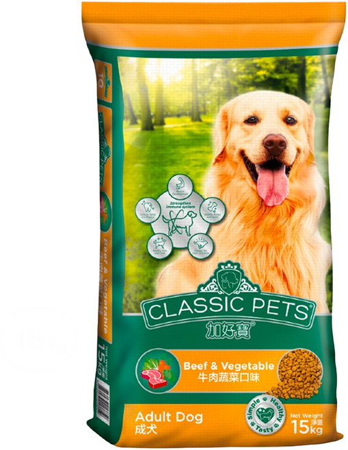 CLASSIC PETS 加好寶 成犬/中大型犬專用 乾狗糧, 15kg, 1袋, 牛肉蔬菜