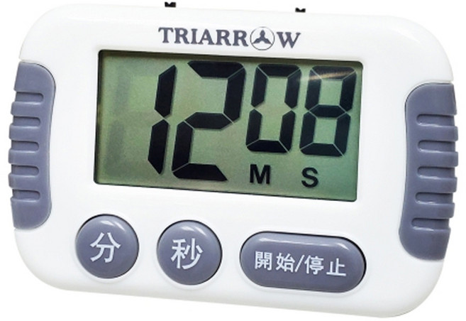 TRIARROW 三箭牌 電子計時器 多種擺放方式 大螢幕設計 記憶功能, 白色 + 灰色, 1個