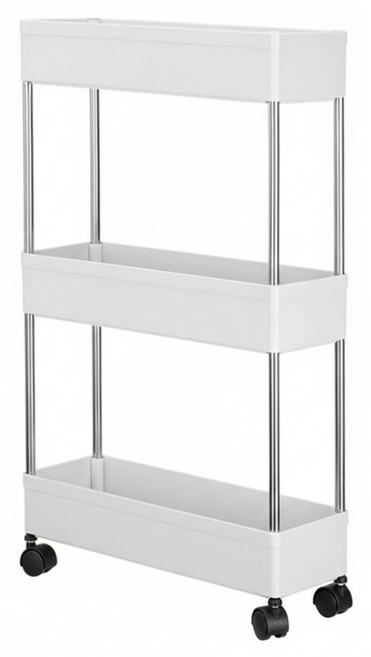 HOUDER 夾縫滾輪置物架 窄款 BF045 三層 40 x 14.5 x 66cm, 白色, 1個