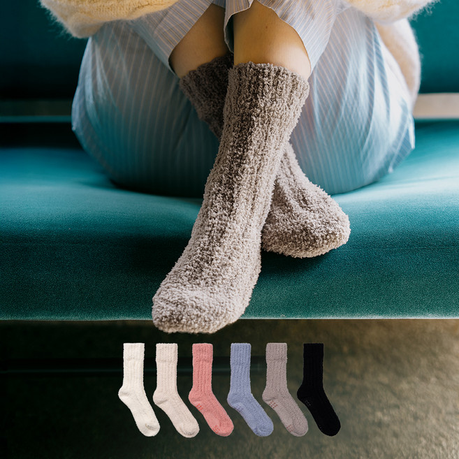 삭피엔스 여성용 털빠짐 없는 논슬립 보온 수면양말 컬러 6켤레 세트