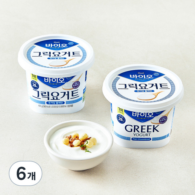 매일바이오 그릭요거트 무가당 플레인, 400g, 6개
