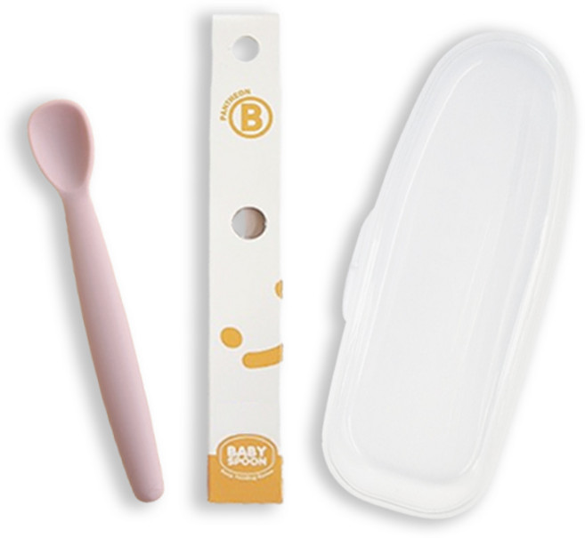 판테온 실리콘 초기 중기 이유식 스푼 대 + 케이스, 베이비 핑크, 1개