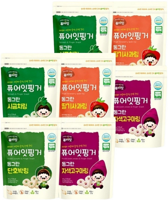 퓨어잇 핑거 동그란 야채링 과자 4종 세트, 단호박, 자색고구마, 딸기사과, 시금치, 40g, 2세트