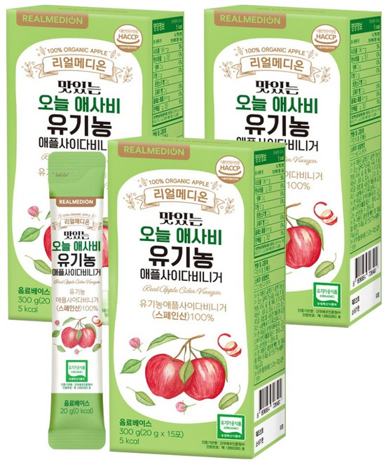 리얼메디온 맛있는 오늘 유기농 애플 사이다 비니거 15p, 3개, 300g