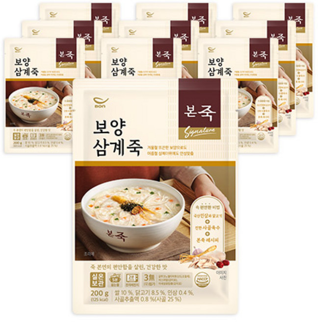 본죽 파우치형 보양삼계죽, 200g, 10개