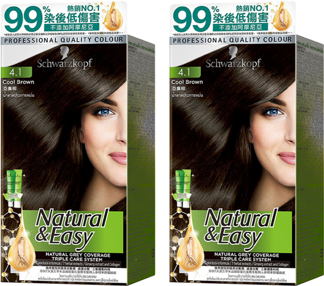 Schwarzkopf 施華蔻 怡然植萃染髮霜, 4.1 亞麻棕, 2盒