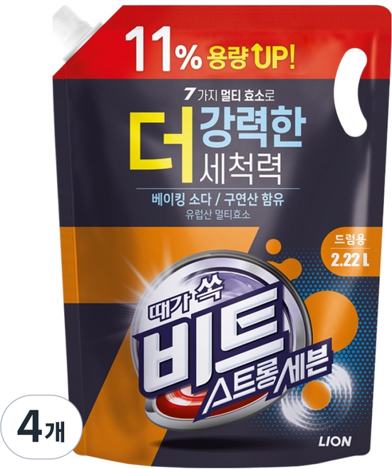 비트 스트롱 세븐 드럼용 액상세제 리필, 2.22L, 4개