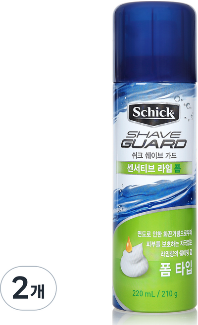 쉬크 쉐이브가드 센서티브 라임 쉐이빙 폼, 220ml, 2개