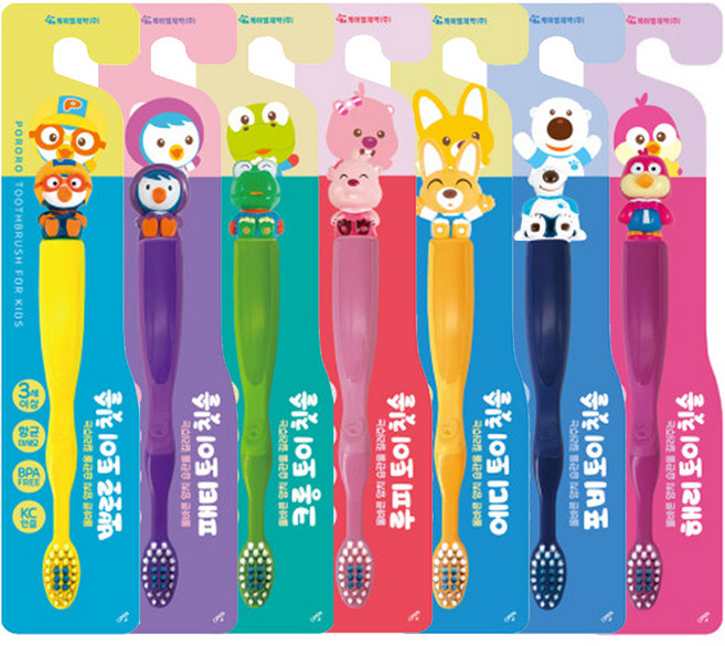 Km Pharmaceutical 兒童公仔牙刷7入組, Pororo+Crong+Luffy+Eddy+Patty+Poby+Harry, 1組, 7個裝