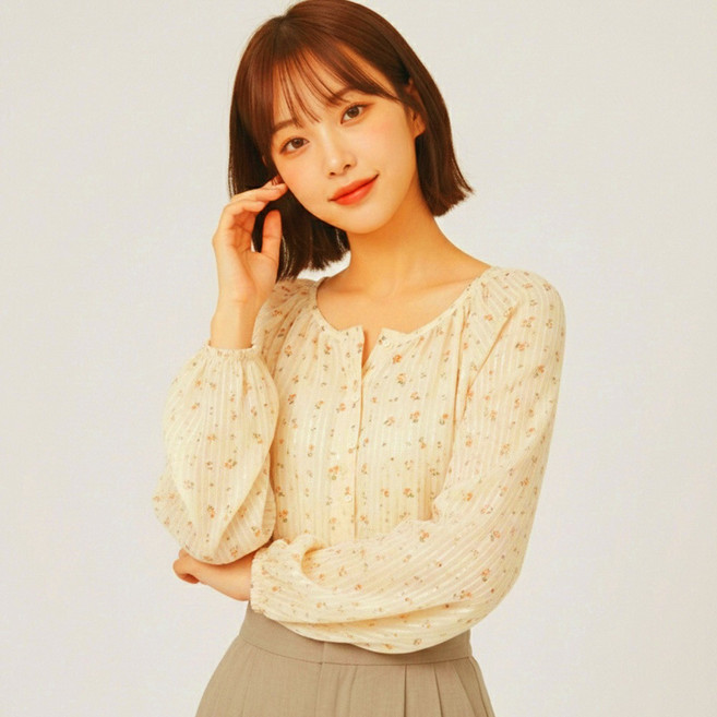 페이퍼먼츠 미니 플라워 루즈 시스루 블라우스 14482