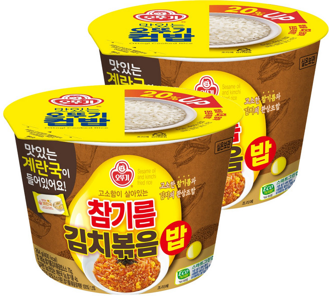 오뚜기 컵밥 참기름김치볶음밥+계란국, 264g, 2개
