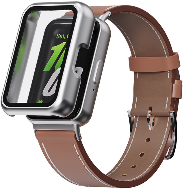 칸탐 갤럭시워치핏3 풀커버케이스 + 가죽스트랩 세트, 브라운, 1개
