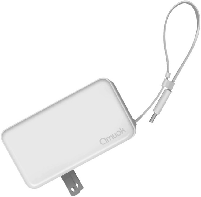 amuok 艾默克 自帶線插頭二合一行動電源 Type-C, DC031, 白色