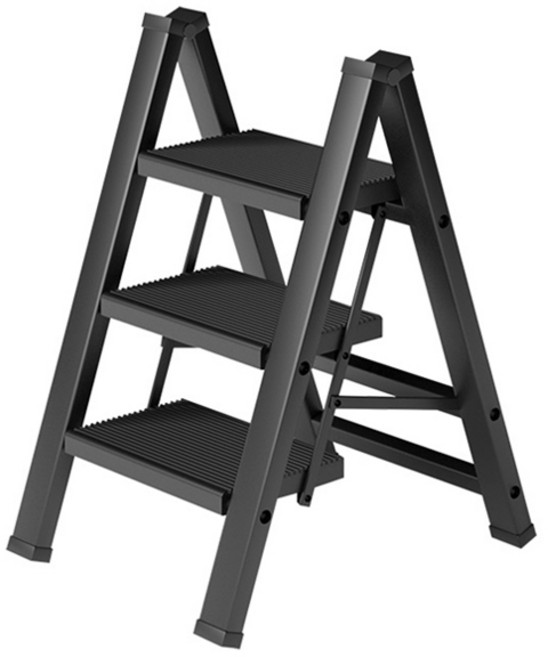 코끼리리빙 알루미늄 접이식 무광 3단 사다리 블랙, 1개