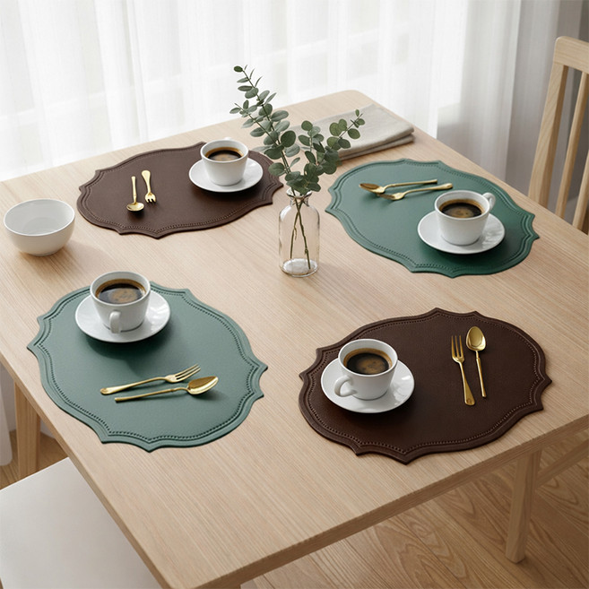 MF스토어 로얄 가죽 테이블 매트 2종 x 2p 세트 B타입, 초콜릿, 그린, 1세트, 43 x 30 cm
