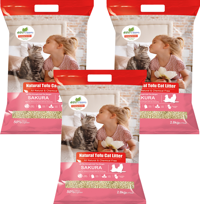 ECO Clean 天然草本輕質型豆腐貓砂, 2.8kg, 3袋, 櫻花