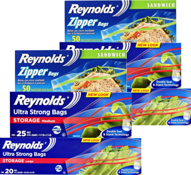 Reynolds 三明治夾鏈袋 小型 50入 + 冷藏用 中型 25入 + 大型 20入 組, 2套, 大(L)