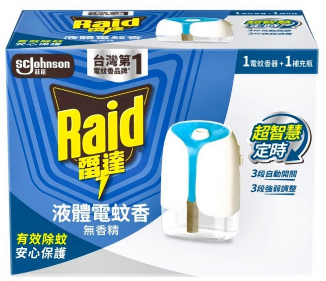 Raid 雷達 超智慧薄型液體電蚊香組 無臭無味 電蚊香器*1+補充瓶41ml*1, 1盒, 41ml
