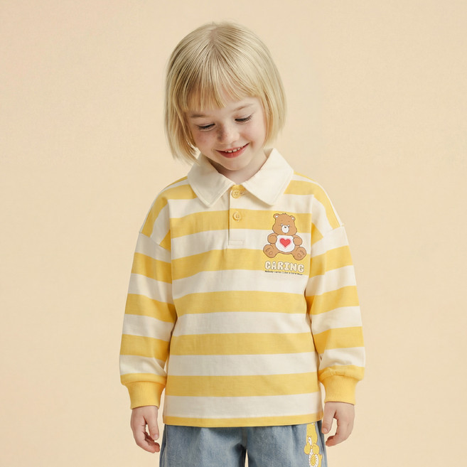 케어베어 텐더하트베어 스트라이프 칼라 티셔츠