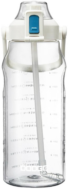 DODGE 道奇 Tritan 戶外防摔彈蓋吸管運動水壺, 白色, 1.5L, 1個