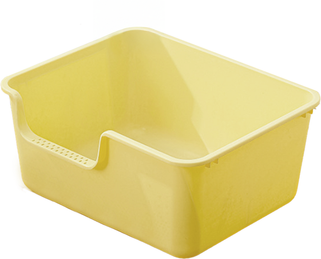 一體式貓砂盆 易清潔 邊緣加高設計 有效防止貓砂外濺 加厚材質 堅固耐用 小號盆 奶油黃, 1個