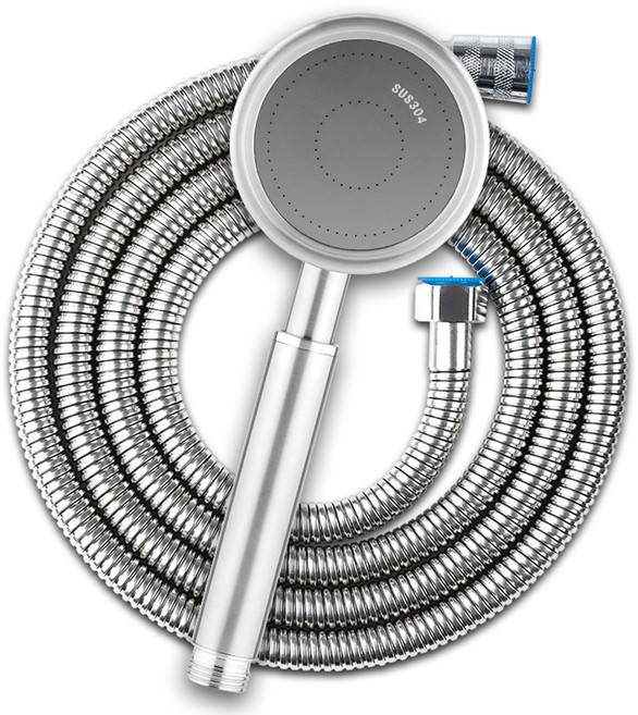 깔꼼샵 304스테인리스 샤워기 헤드 + 샤워기 호스 세트, 1개, 은색