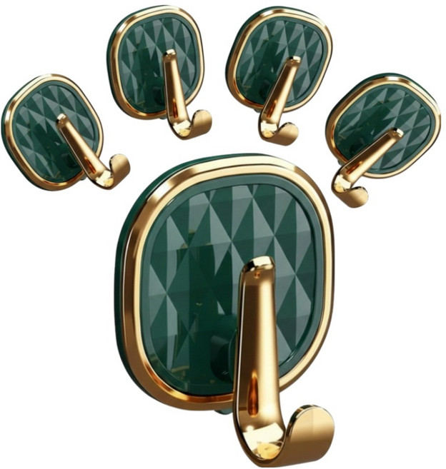 벨로나이트 욕실 화장실 주방 거실 문뒤 골드 테두리 수건후크 세트, 딥그린, 5개