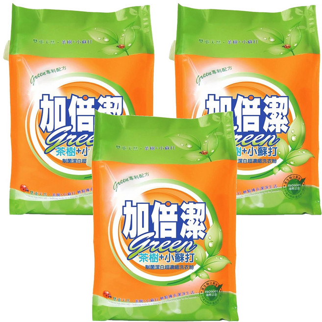 加倍潔 茶樹 + 小蘇打制菌潔白超濃縮洗衣粉, 2kg, 3包