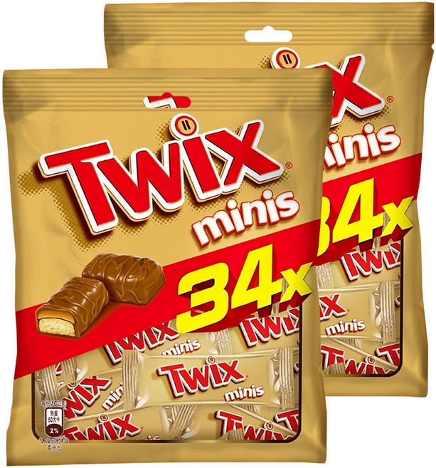 Twix 特趣 迷你焦糖夾心巧克力, 340g, 2袋