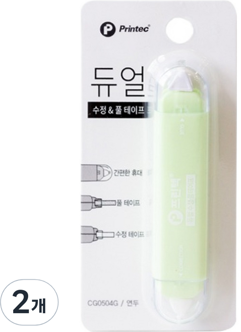 프린텍 듀얼 수정 풀테이프 CG0504G, 2개, 연두