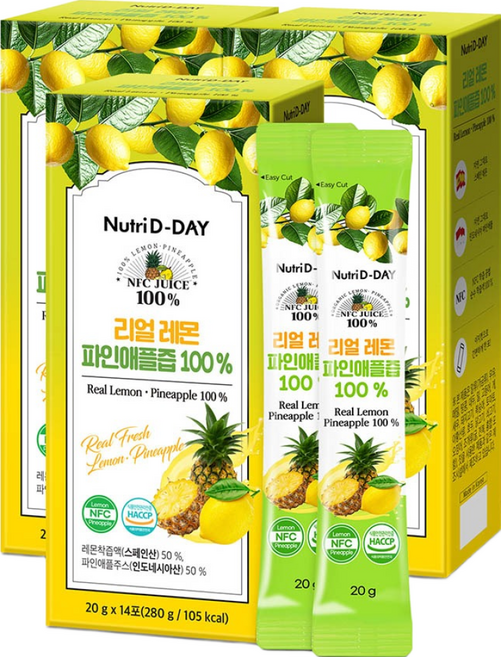 뉴트리디데이 리얼 레몬 파인애플즙 100%, 280g, 3박스