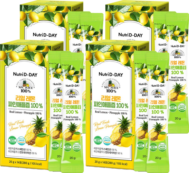 뉴트리디데이 리얼 레몬 파인애플즙 100%, 280g, 4박스
