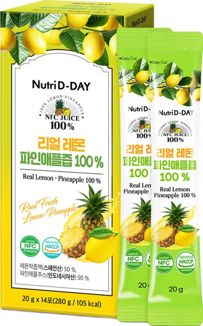 뉴트리디데이 리얼 레몬 파인애플즙 100%, 280g, 1박스