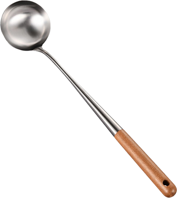 SSGP 三四鋼 不銹鋼大湯勺 196g, 木柄 棕色+銀色, 1支