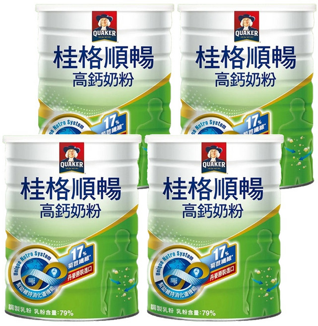 QUAKER 桂格 高鈣順暢奶粉, 750g, 4罐