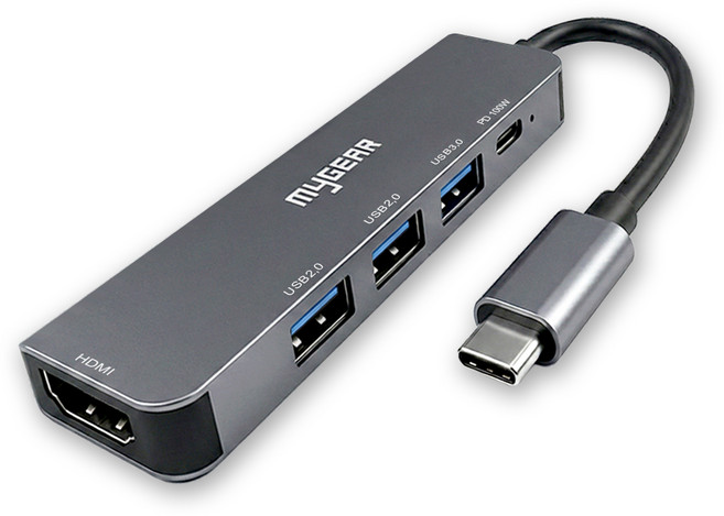 마이기어 5 in 1 C타입 USB 3.0 멀티 허브 4K HDMI PD100W 삼성 DEX 미러링 호환 MYGR-UH5P1, 1개, 실버그레이