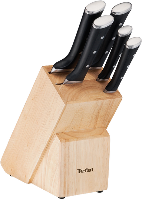 Tefal 特福 冰鑄不鏽鋼系列 刀具六件組, 1套, 主廚刀 + 麵包刀 + 日式主廚刀 + 萬用刀 + 削皮刀 + 木製刀座