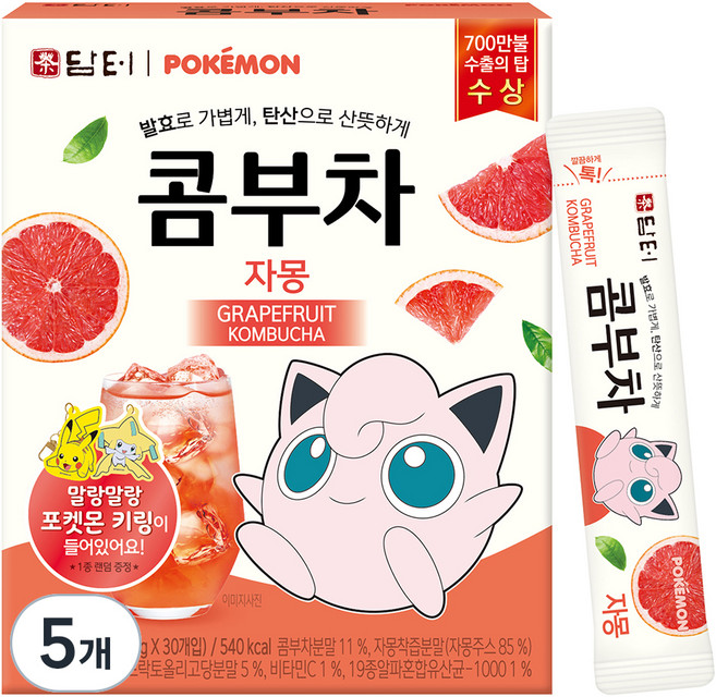 담터 포켓몬 콤부차 자몽, 5g, 30개입, 5개